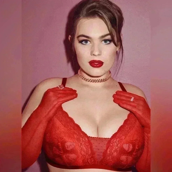NWT | SAVAGEXFENTY Candy Hearts Lace Bralette | Goji Berry Red | Size 1X - Picture 1 of 7